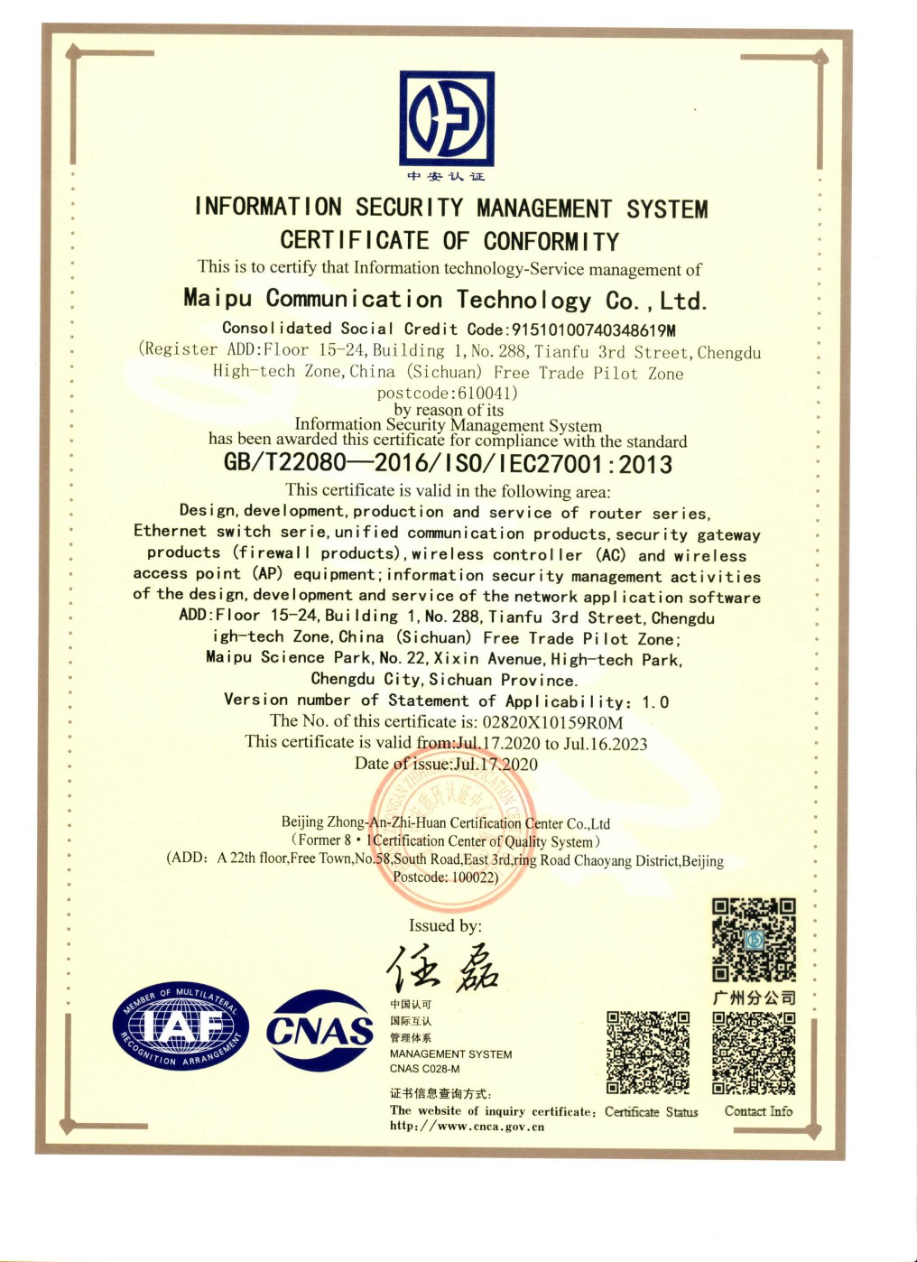 giấy chứng nhận - Certificate iso-27001