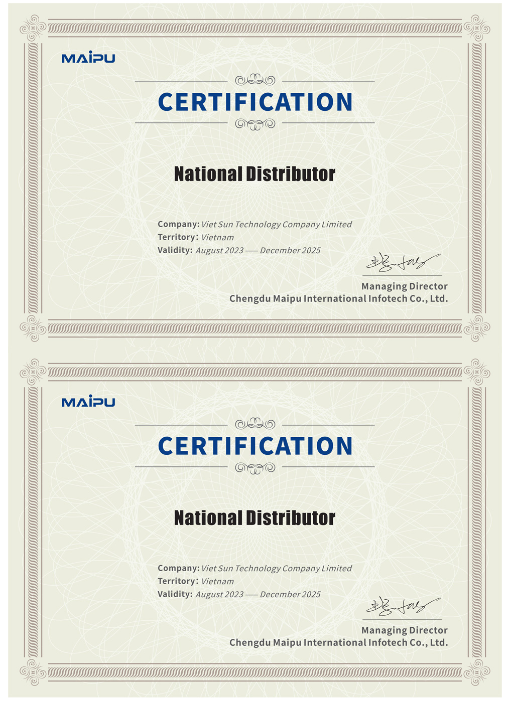 giấy chứng nhận - Certificate National Distributor